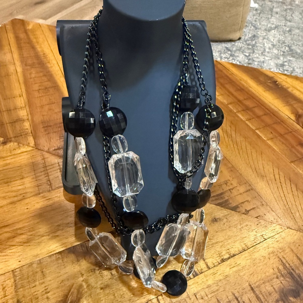 Y2K Glam Black Clear Faceted Acrylic Layered Statement Necklace Set